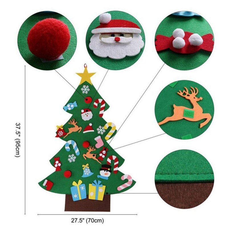 Vitrina de decoración de árbol de Navidad, fieltro artesanal con adornos desmontables, de Navidad para chico, perchero, decoración para puerta y pared