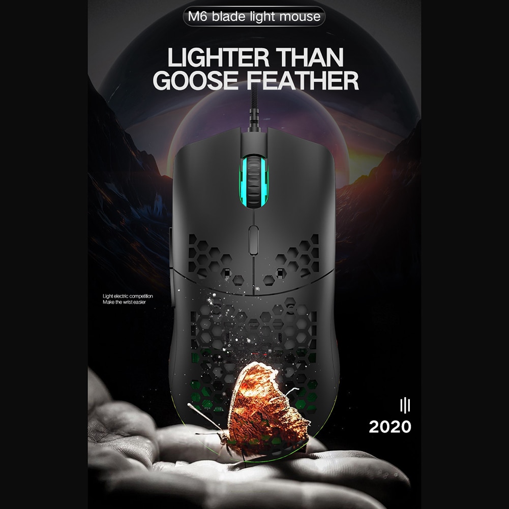 ZIYOULANG M6 RGB Wired Gaming Mouse 12000DPI Lightweight Mice Hollow-out for PC Gamer White Black Game Mouse