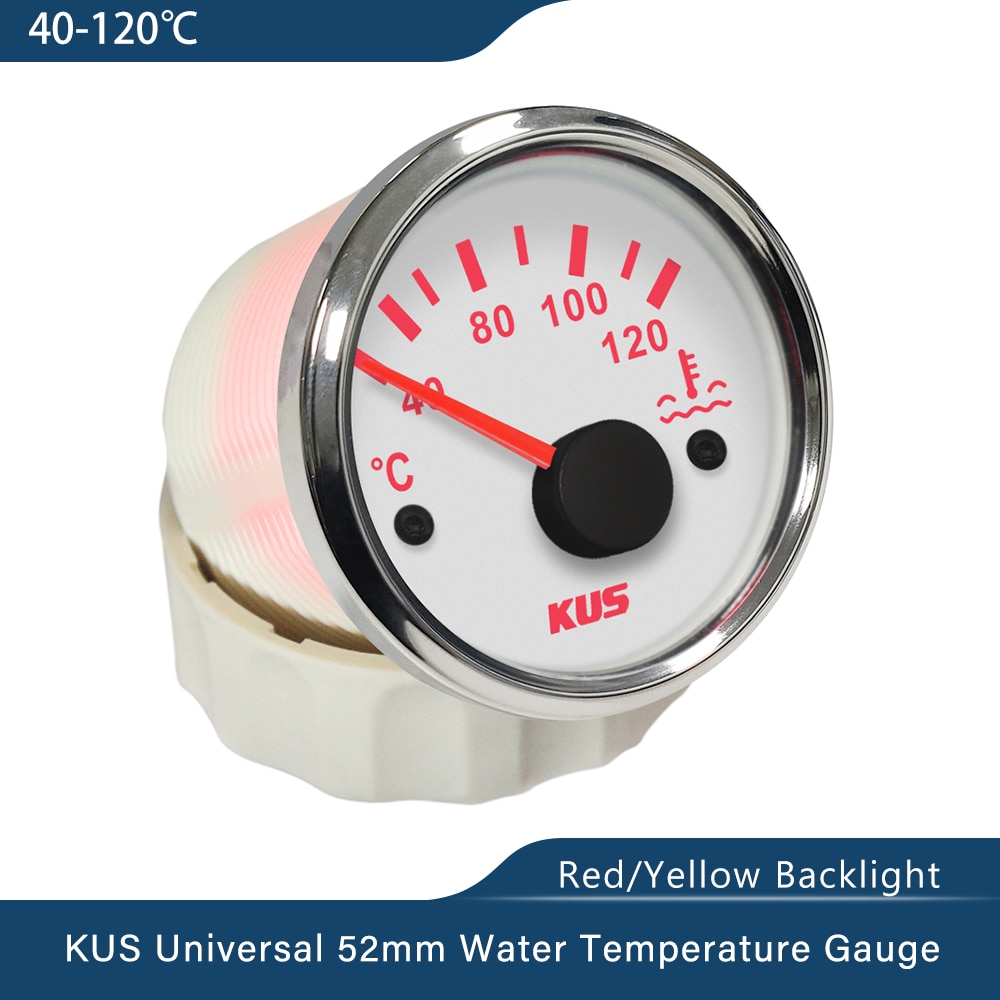 KUS Universal 52mm(2") Car Water Temp Temperature Gauge Meter Indicator 40-120℃ 12V 24V Red Yellow Backlight Optional