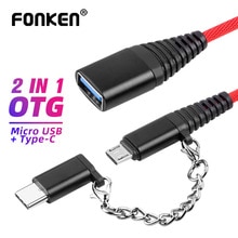 Fonken 2 in 1 otg usb-kabeladapter, micro usb type c naar usb-converter, mini korte micro usb-kabel, usb c-oplaadkabel