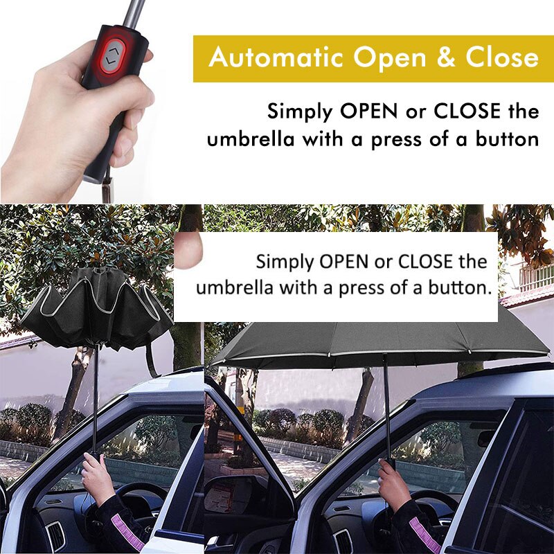Windproof Automatic Inverted Umbrella 10 Ribs 3Fold Portable Large Reverse Umbrella with Reflective Stripe Umbrella Male Parasol