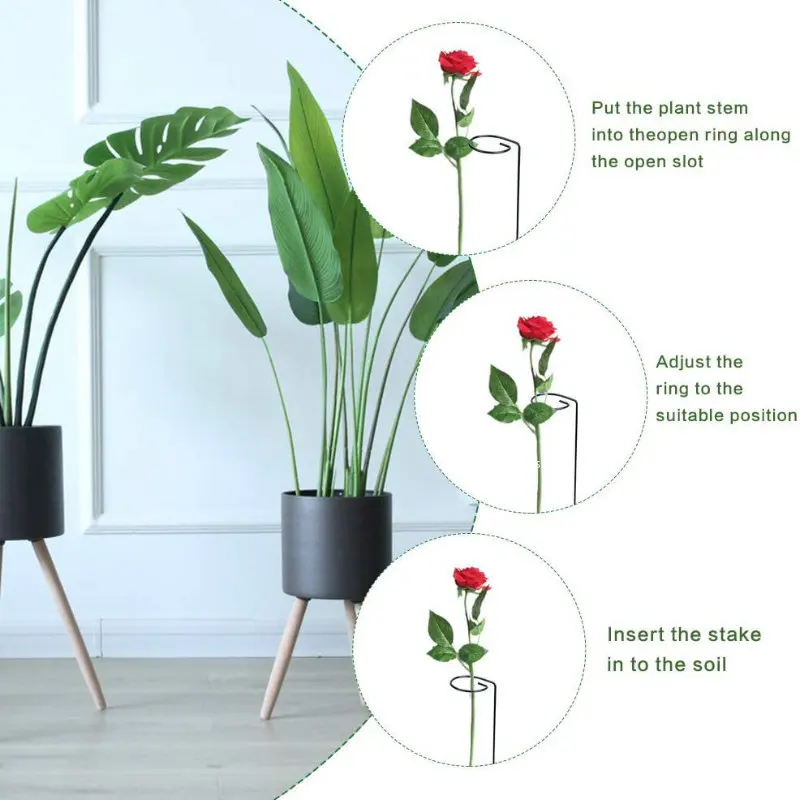 Estacas de soporte para plantas de 40cm, 5/10/15 Uds., estaca de tallo único para jardín, anillos de jaula Amaryllis para tomates, orquídeas, lirio, peonía, rosa y flor