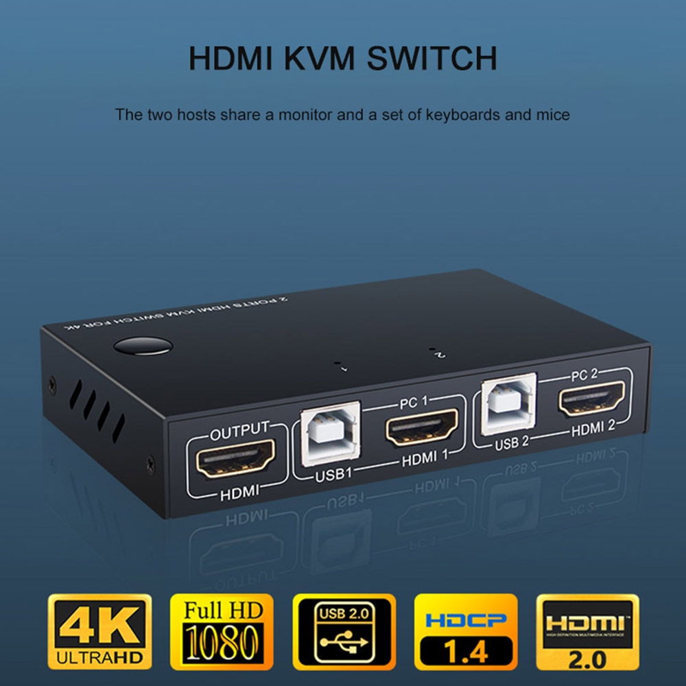 2 port HDMI KVM Switch 4K USB HDMI KVM Switcher 2 in 1 out Switching by button switching by keyboard FOR Mouse Printer