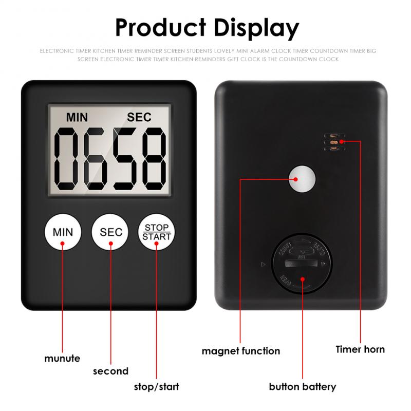 Mini lcd digital display kjøkken timer kvadrat kjøkken nedtelling alarm magnet klokke matlaging telle opp søvn stoppeklokke klokke timer