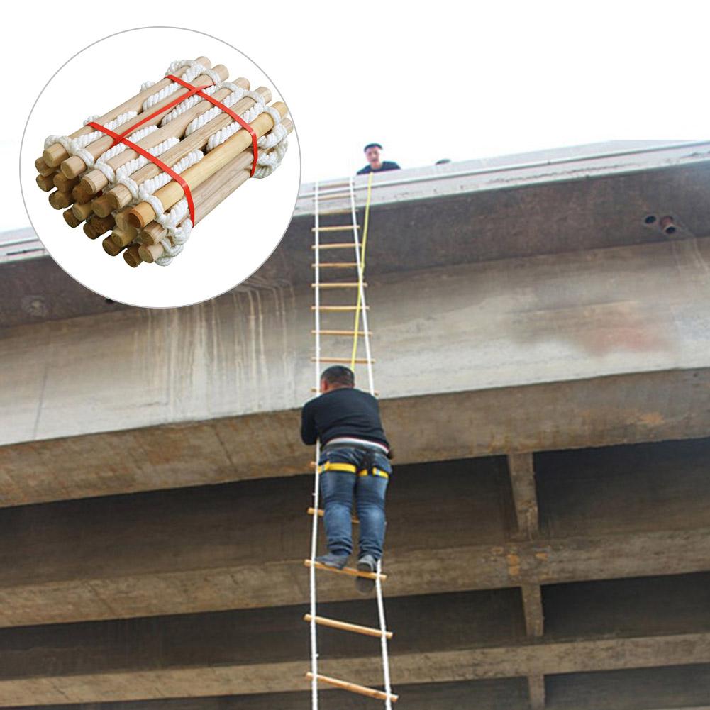 3M 5M Wooden Rungs Rope Ladder Outdoor Tent Rope Soft Steps Round Nylon Soft Escape Ladder Escape Fire Rescue Home Climbing