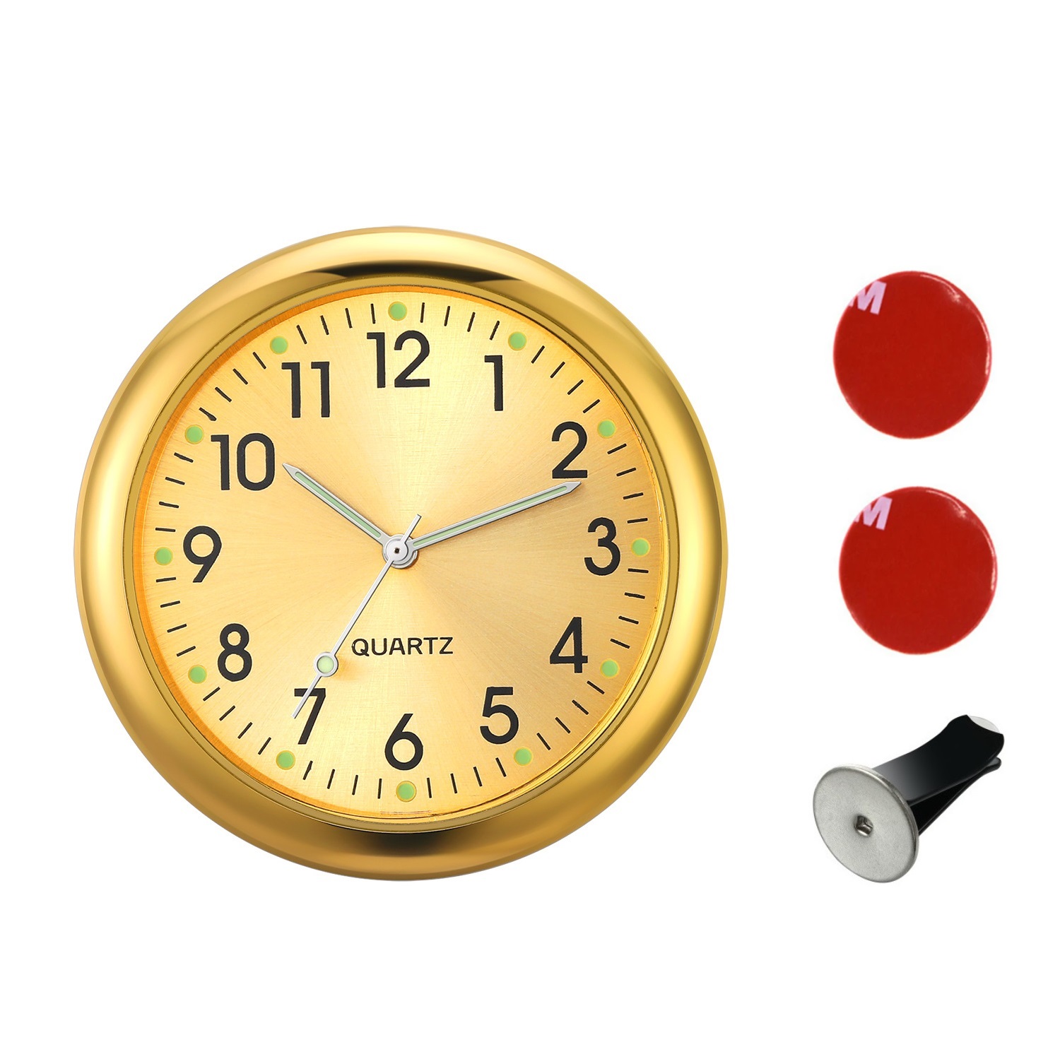 40mm Mini leuchtende Auto Uhr Digitaluhr Mechaniker Quarzuhren aufkleben Auto Ornament Zubehör: Black