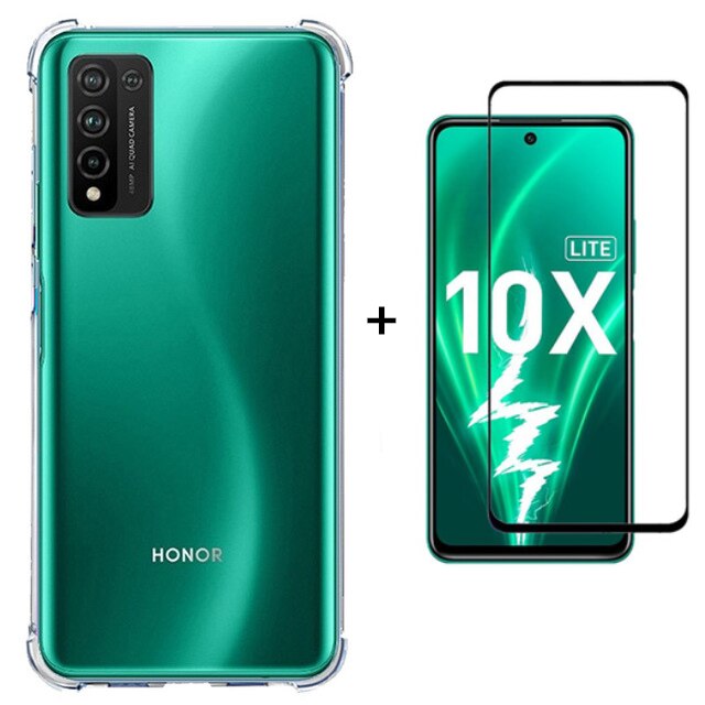 3 en 1 étui pour Huawei Honor 10x lite 30i 30s Transparent Anti-chute caméra lentille Film de protection pour Honor 30 i s 10 x Lite couverture: honor 10x lite / 2in1 case glass