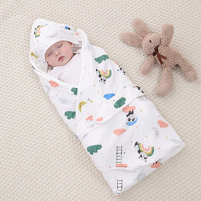 Pasgeboren Baby Dunne Quilt Katoen Cartoon Deken Badhanddoek Hooded Baby Poncho