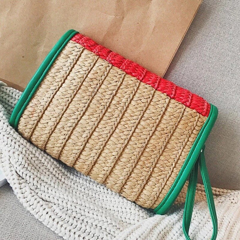 Sommar kvinnlig strandväska kvinnor handgjord halmpåse tecknad fruktstråkopplingsväska