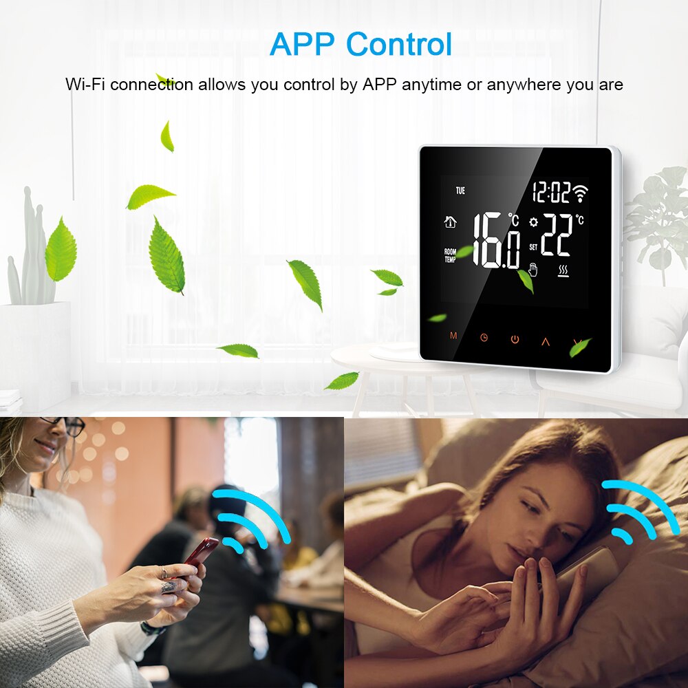 16A WiFi Smart Thermostat Controller Programmable Digital Temperature Controller LCD Display Touch Screen with App Control