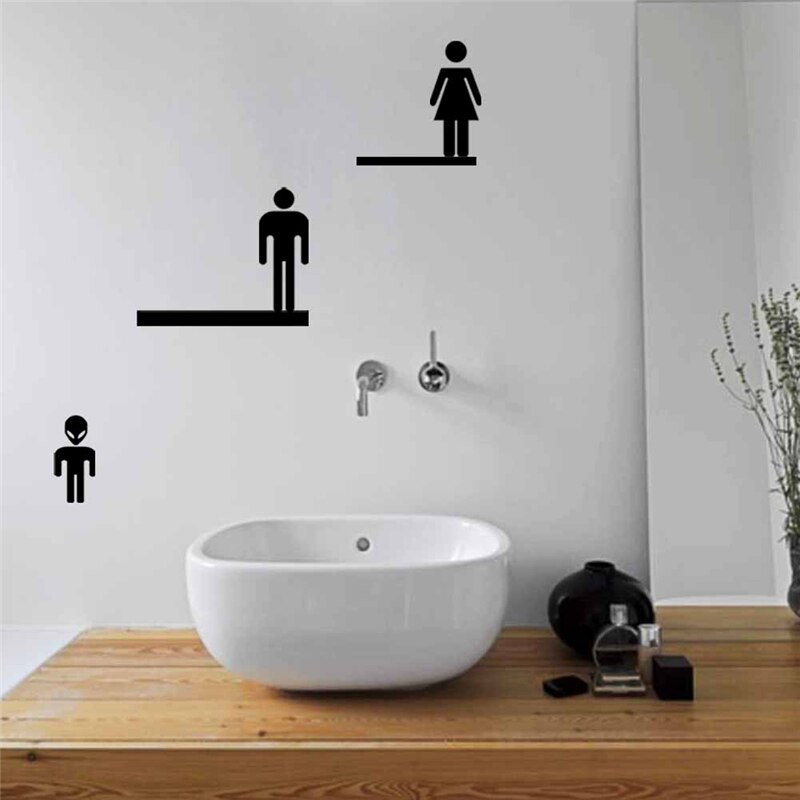 Mandlig kvindelig fremmede toilet indgangsskilt vinyl klistermærker boligindretning mærkater væg kunst sort