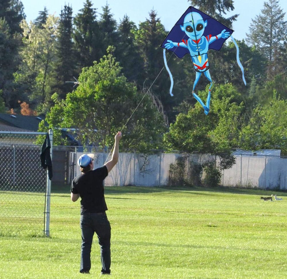 Outdoor Fun Sports Kites For Kids And Adults Large Easy Flyer Mysterious Alien Kites 55Inch X 38Inch With String And Handle