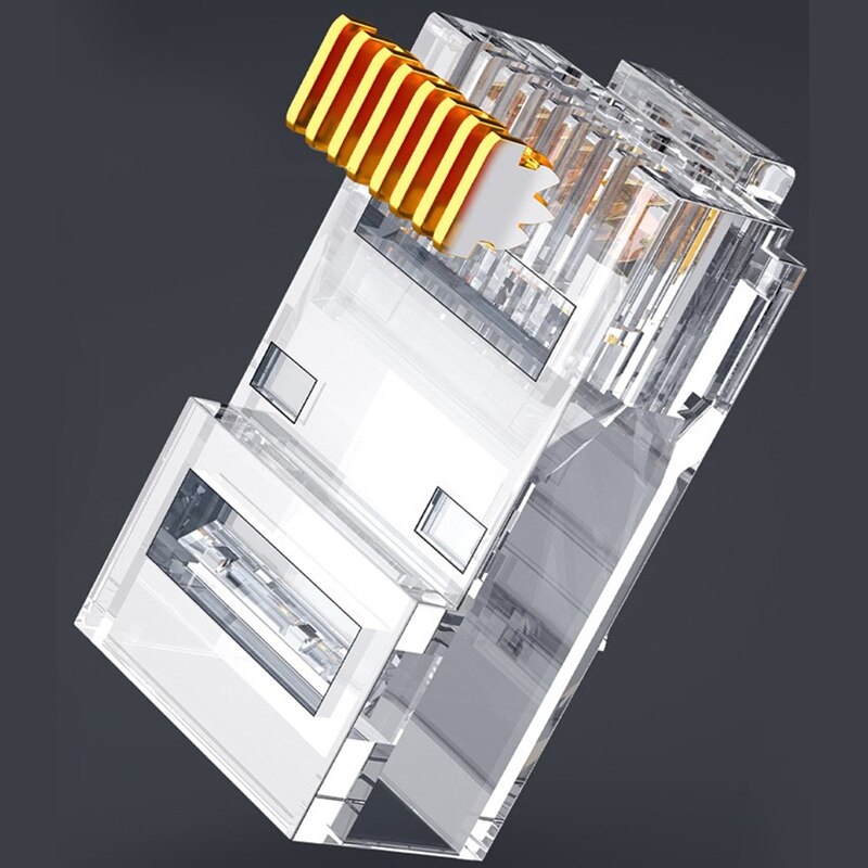 10pcs RJ45 Pass Through connectors 8P8C 50UM Plate Shielded Network Modular Plug