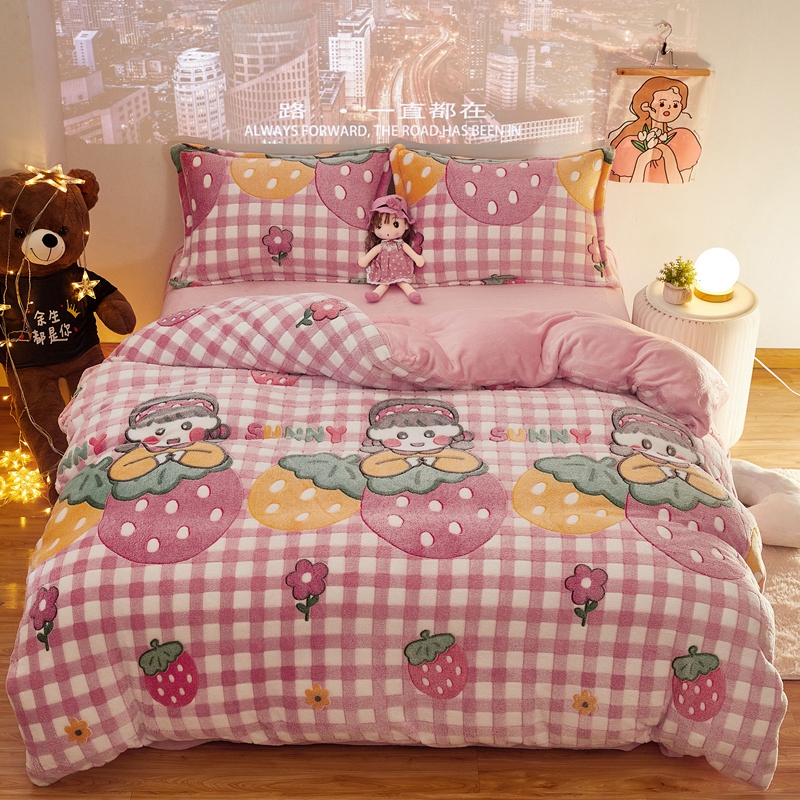 Cute Panda Milk Velvet Duvet Cover Boys Girls Bedroom Decor Cartoon Animal Bedding Autumn and Winter Soft Warm Comforter Cover: Blue