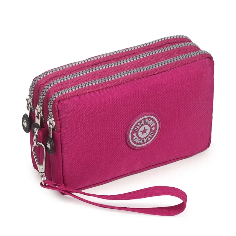 Cartera portátil con tres cremalleras para mujer, Mini bolso de gran capacidad, bolso de maquillaje, monedero, novedad: Rosa