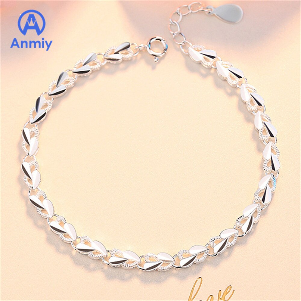 Anmiy nouvelle personnalité créative Simple coeur à coeur femmes Xo quatre feuilles trèfle Bracelet: silver S0064