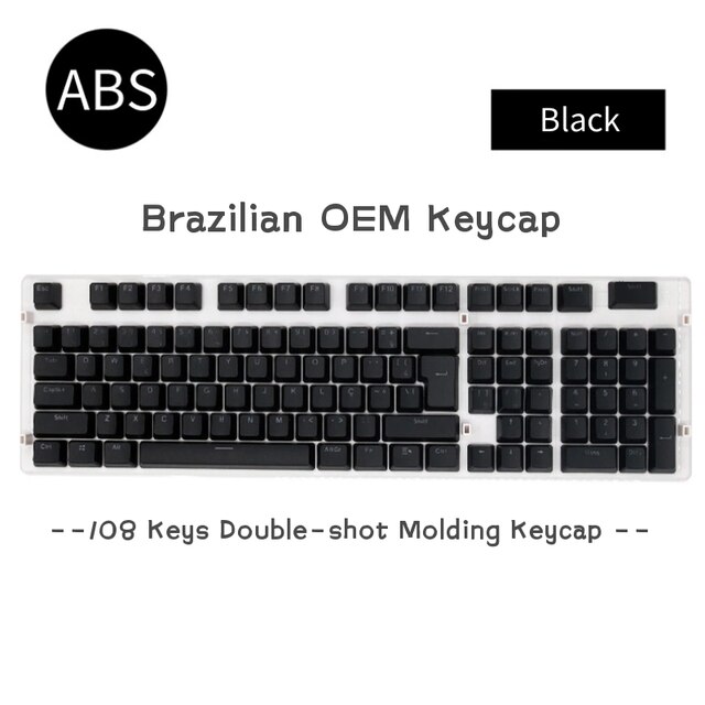 Teclas abnt2 108 teclas para jogos, teclado mecânico oem, transparente, injeção de cores duplas, teclas para teclado gamer: Black