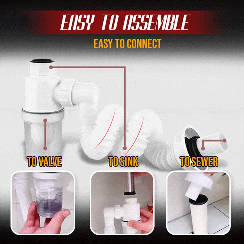 Double Anti-smell Drain Pipe Odor-free Drain Pipe for Kitchen Bathroom Wash Basin Sink