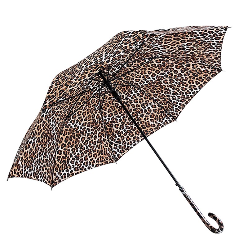 Paracase-paraguas con estampado de leopardo para mujer, sombrilla de mango largo a prueba de viento, plegable y automático, 8K: Long Handle