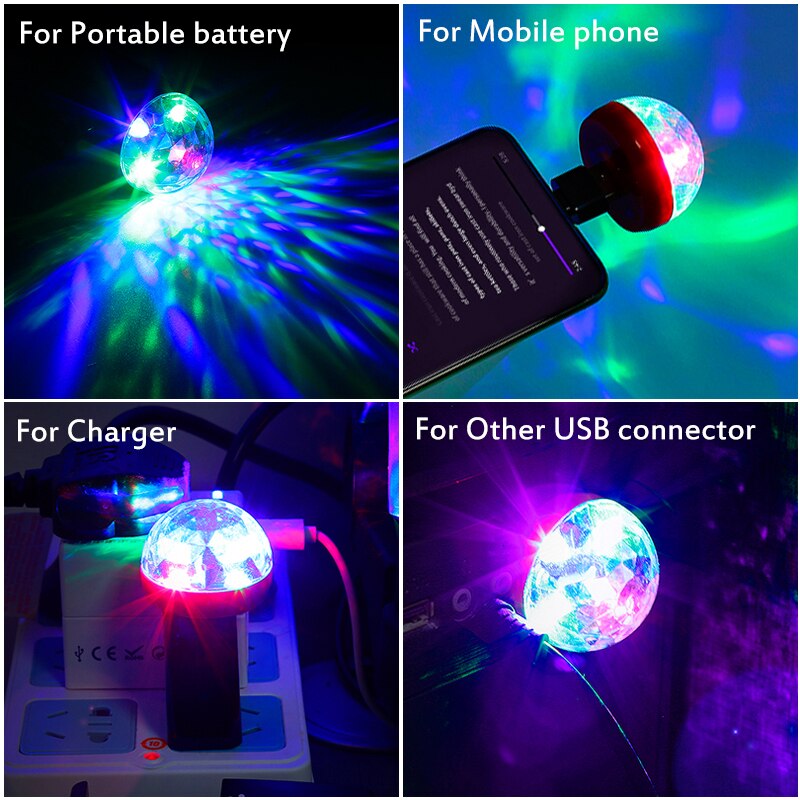 Auto Led Auto Lamp Usb Omgevingslicht Dj Rgb Mini Kleurrijke Muziek Geluid Licht USB-C Interface Apple Interface Magic Telefoon bal Lamp