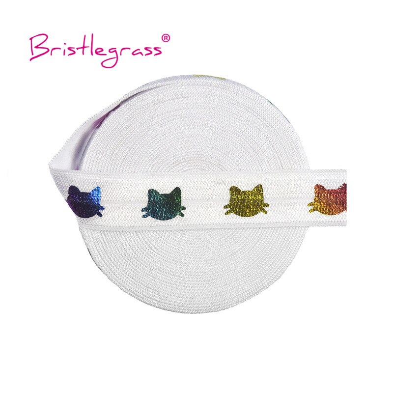 Bristlegrass 5 yard 5/8 " 15mm regenboog gouden kat folie print vouw elastiek voor spandex satijnen band haarelastiek hoofdband jurk naaien: Regenboogwit