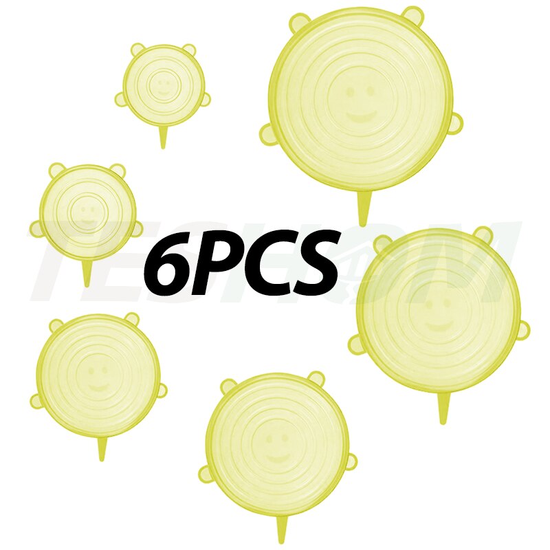 Silicone Stretch Lids 6-Pack Various Sizes Cover for Bowl Universal Food Wrap Reusable Expandable Silicone Cap for Fresh Food: yellow