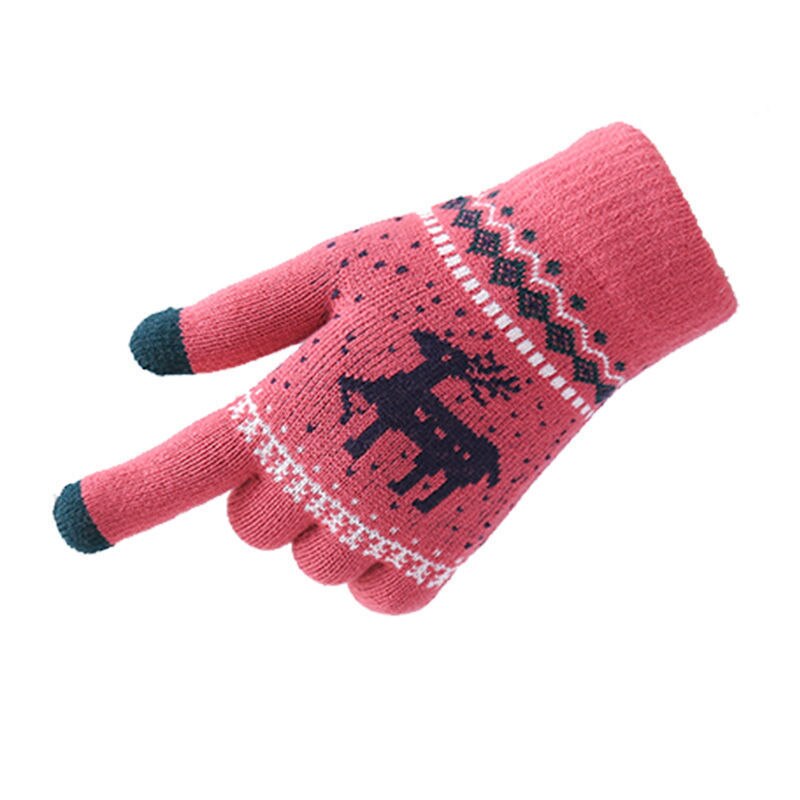 Handschoenen dames winter warm herfst cartoon studenten touchscreen jia hou rong garen gebreide katoenen vingers mannen qi xing che: Enkele laag hertenwatermeloenrood