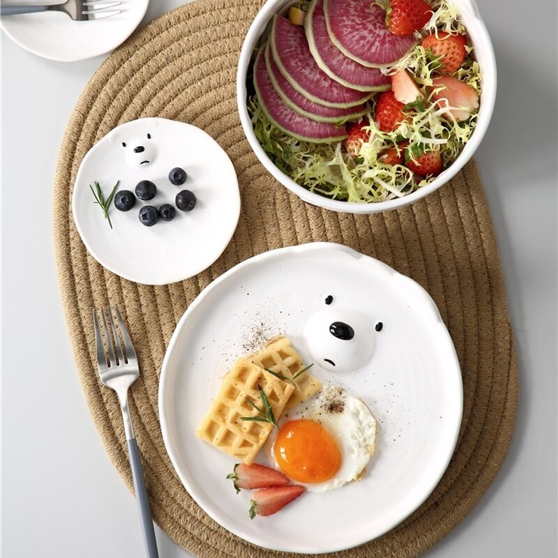 Ceramic Cartoon Plate Tableware Set Cute Girl Heart Bear Plate Home Personality Breakfast Japanese Dinnerware Set