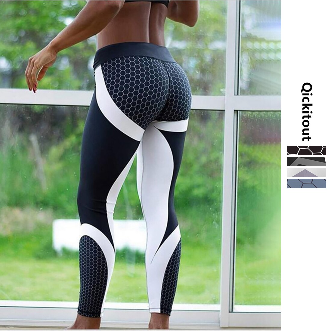 mesh mønster skrive ut leggings Fitness leggings til kvinner sportslig trening leggins elastisk slank svart hvit bukser Fitness