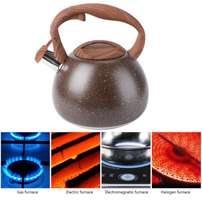 3L Antico Bollito Teiera di Acqua Bollitore in Acciaio Inox Manico in Legno Fondo Piatto Fischio Bollitore Bollente Bollitore per il Tè