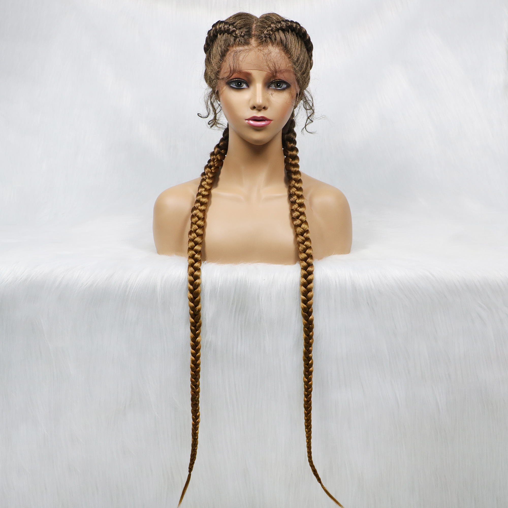 Pelucas trenzadas sintéticas con encaje frontal de 36 pulgadas de largo, peluca con trenzas para gemelos holandeses con pelo de bebé para mujeres negras: NE5