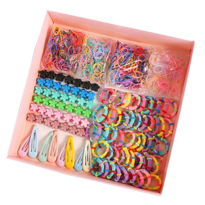 1 Set Kinderen Kleurrijke Nylon Elastische Haarbanden Voor Baby Meisjes Elastiekjes Set Kids 730/870Pcs Paardenstaart houder Haar Clips Kits