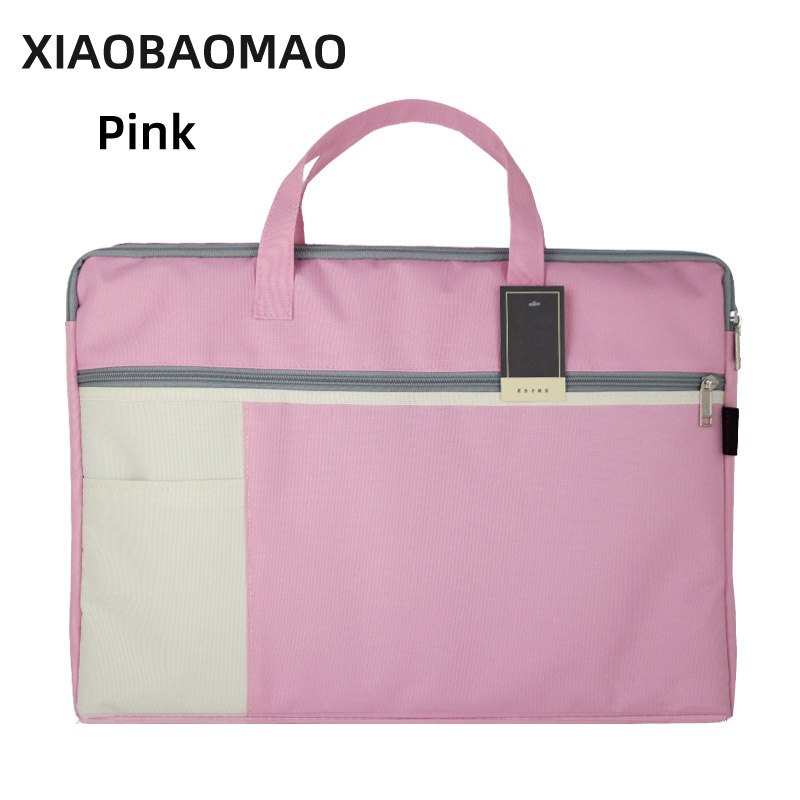 A3 Document Bag Large Capacity Double Layer Zip Storage Bags file bag Filing Products Pocket Folder Office School Supplies: b pink