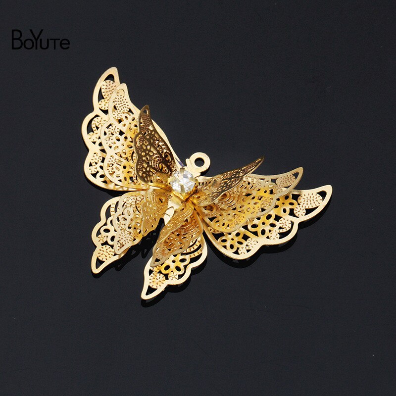 BoYuTe 10Pcs 25*35MM Metal Brass Filigree Butterfly Pendant Charms for Jewelry Making Accessories: Gold Plated
