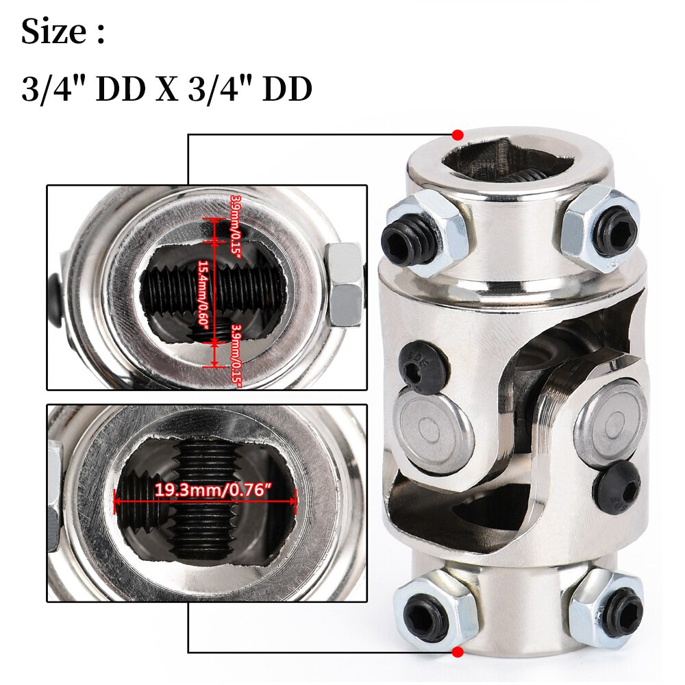 LZONE- 3/4" DD x 3/4" DD Nickel Plating Single Steering Shaft Universal U Joint Total Length 83mm (3-1/4") JR-SJS01: SJS01