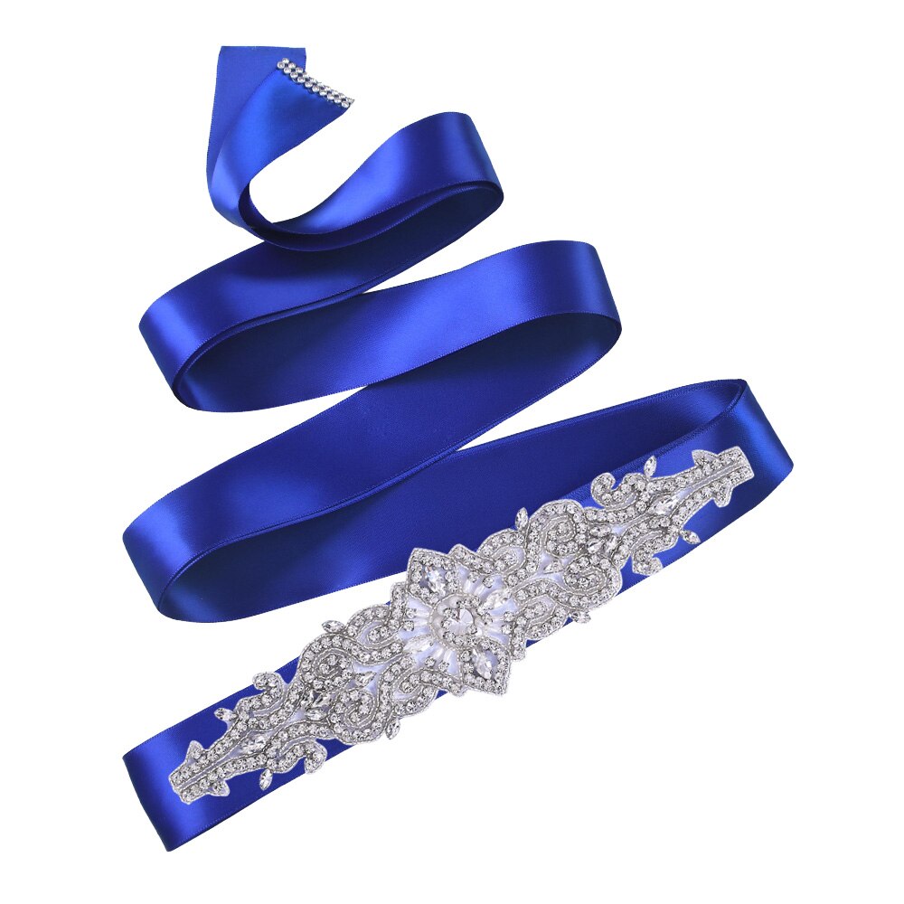 TOPQUEEN S26 Luxus Strass Hochzeit Kleider Gürtel Frauen Kristall Gürtel für Braut Hochzeit Bund Jewel Gürtel Braut Schärpen: Royal Blue ribbon