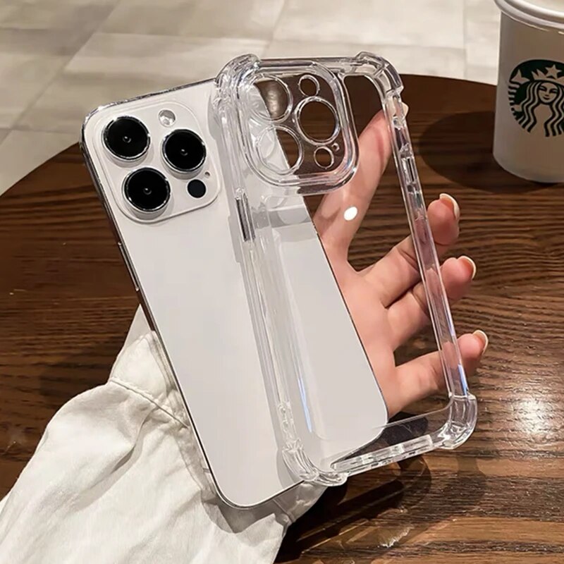 Funda de teléfono transparente a prueba de golpes de lujo para iPhone 15 14 13 12 11 Pro Max 14 15 Plus, funda trasera dura transparente con parachoques de silicona