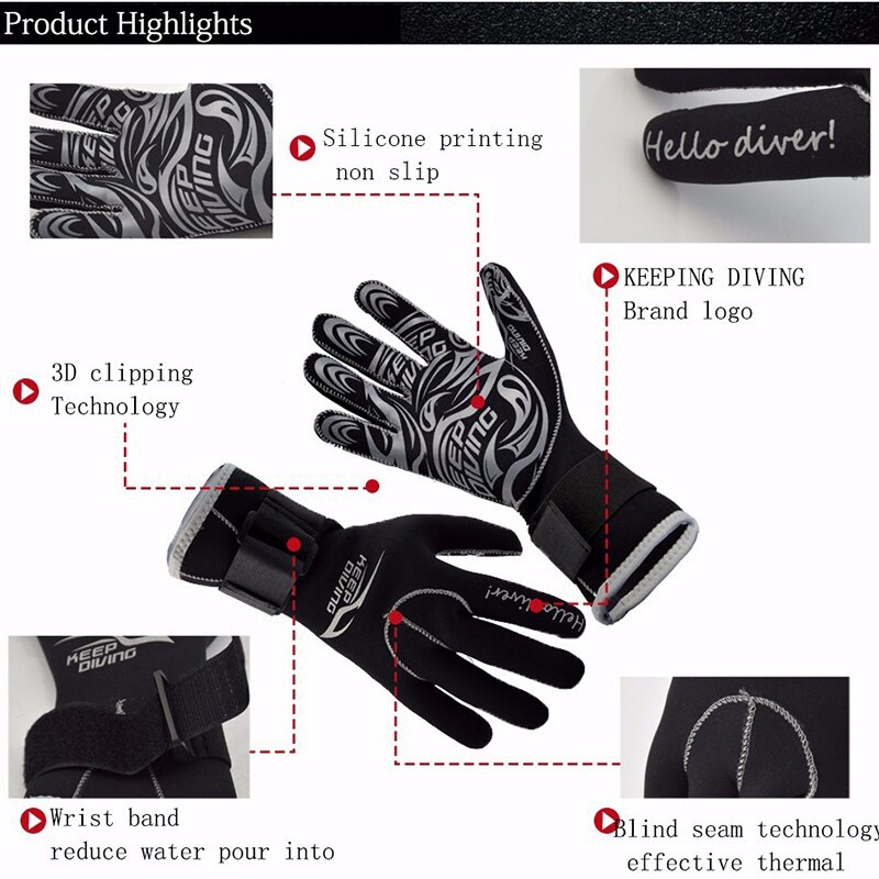 Guantes de neopreno para Buceo, antiarañazos, mantener el calor, traje de neopreno, Material de natación, pesca submarina, equipo de buceo de 3MM