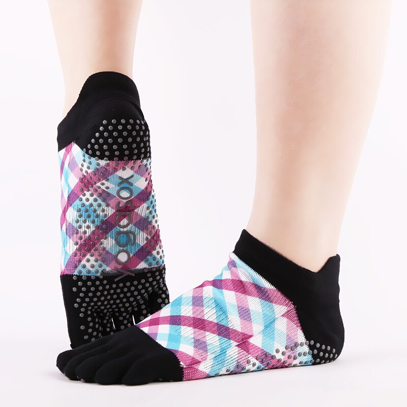 1 paar katoenen yogasokken met vijf tenen en grip voor dames, ademend en antislip, voor pilates, fitness en barre, maat 36-39: Kleur 4