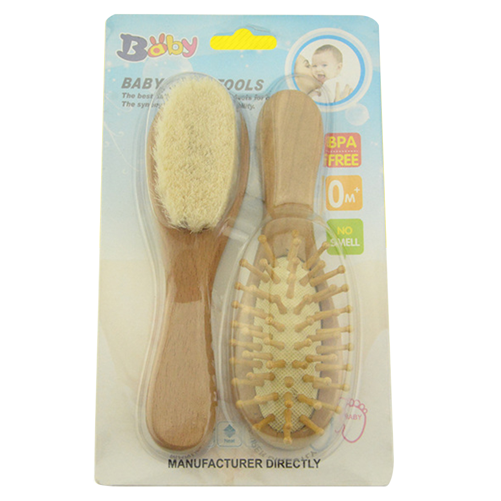 Kids Care Practical Unisex Wooden Baby Comb Kit Anti-Static Mini Soft Bristles Massage Hair Brush Shower Dry Body Bath Gently