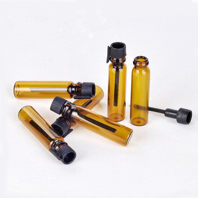 100pcs/lot 1ml 2ml Amber Glass Perfume Bottle Refillable Mini Sample Glass Essential Oil Vials Cosmetic Container