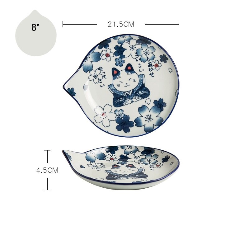 Assiettes en forme de larme en céramique de Style japonais ensembles de vaisselle de fruits dessin animé mignon motif de chat chanceux: 8 K
