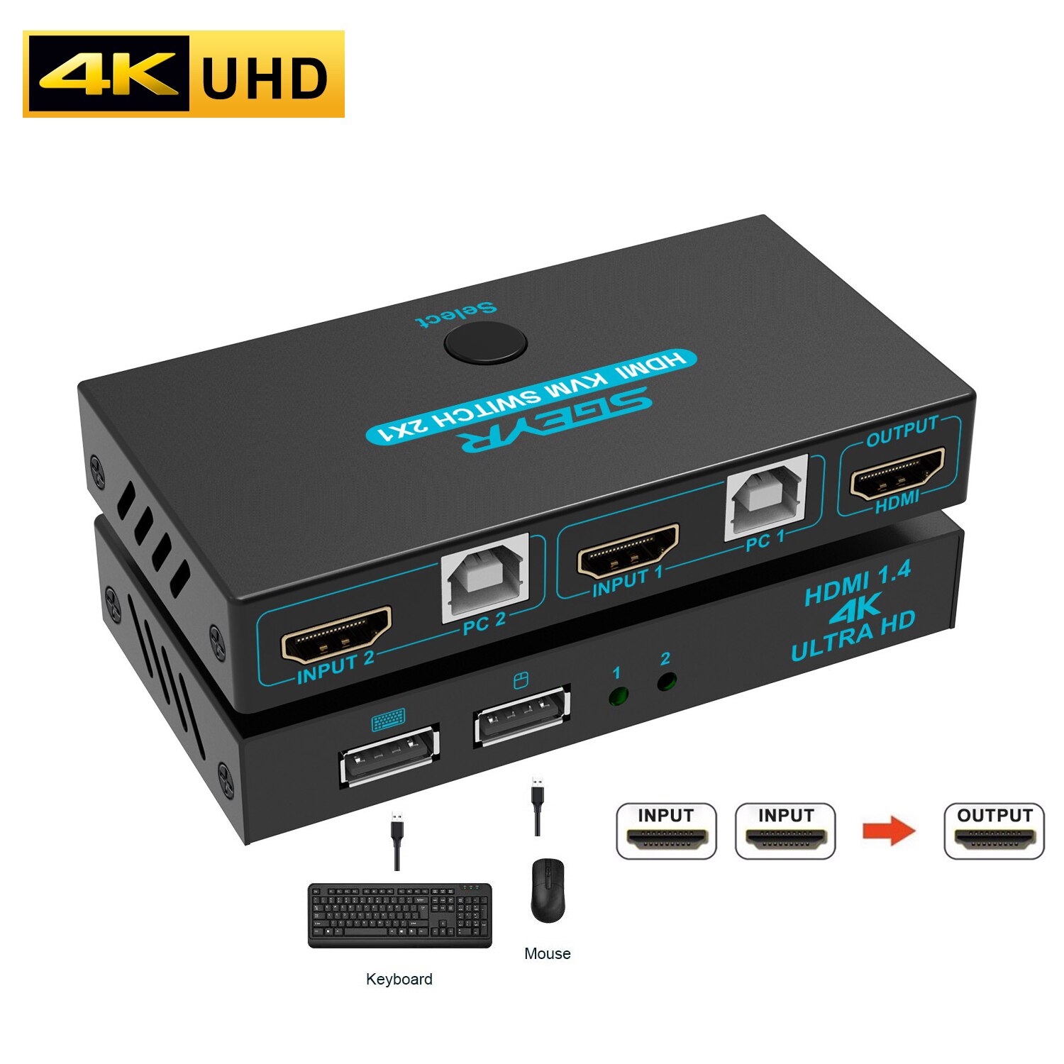 SGEYR 2 port USB 4K HDMI KVM Switch 2X1 Switcher with button&wire control for win8/7 xp mac HDMI Cable USB Cable