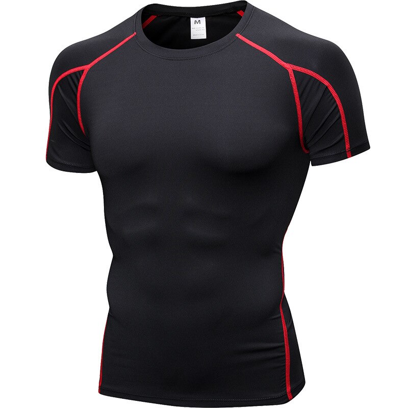 Wanayou mænd løbe t-shirts kortærmet,hurtig tørre anti-sved stramme sportstrøjer,elastisk træning øvelse fitness sport top: Sort rød / Euro størrelse m