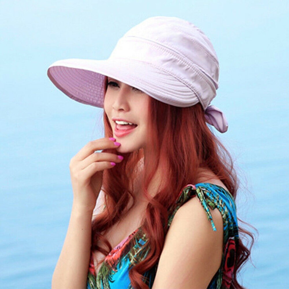 Damer i koreansk stil strandvandring solhat foldbar kasket udendørs praktisk sommersløjfevisir solid rejse: Lilla