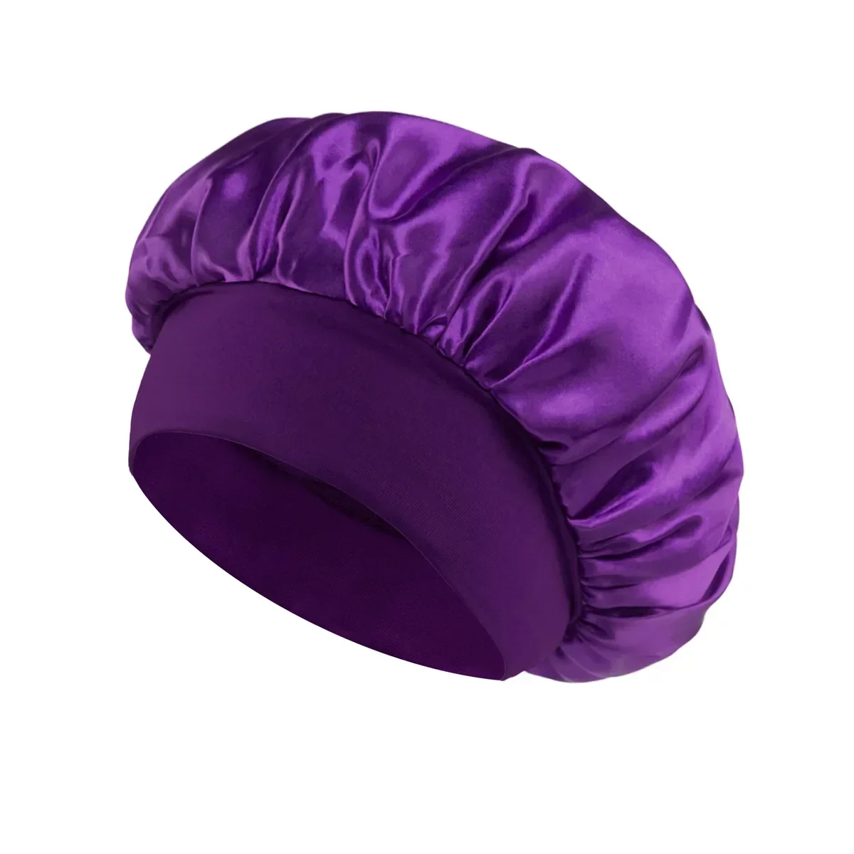 1 Uds. Gorro para dormir de ala ancha de satén liso Unisex, gorro con banda elástica, gorro para el cuidado del cabello, gorro de noche: Morado oscuro