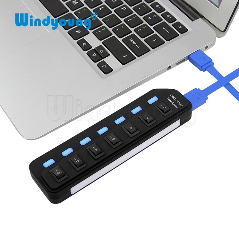 Windyoung USB3.0 HUB 7 Port with Power Charging and Switch Multiple USB Power Adapter LED ON/OFF Switch Splitter for PC Laptop