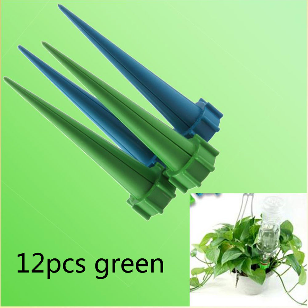12Pcs/set Garden Cone Lazy Watering Spike Plant Flower Waterers Bottle Irrigation System Practical watering Sprinklers: green 12pcs