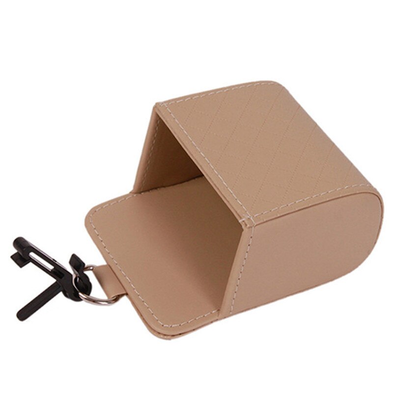 Auto uitlaat ventilatie stoel rugleuning opbergdoos pu leren muntzak etui organizer hangende houder etui auto accessoires: Beige