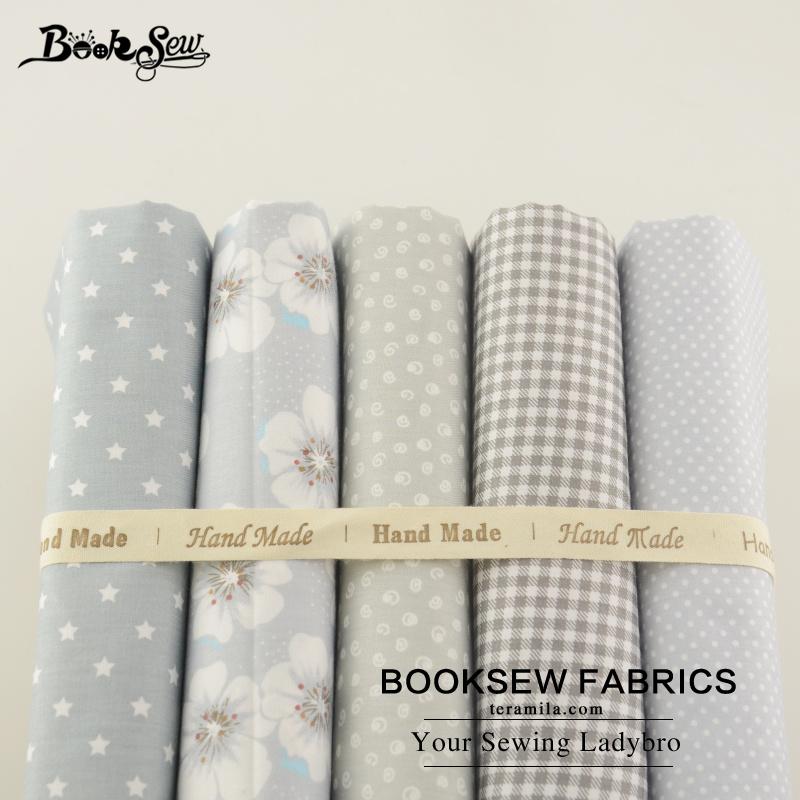 Tela de sarga de algodón 100% Booksew, Tela Gris de punto de flores con patrón de estrellas, Material de costura para sábana de cama, Patchwork, 5 unids/lote, Tissus Telas, CM